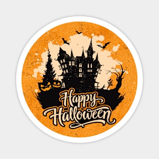 Happy Halloween, castle, orange Magnet